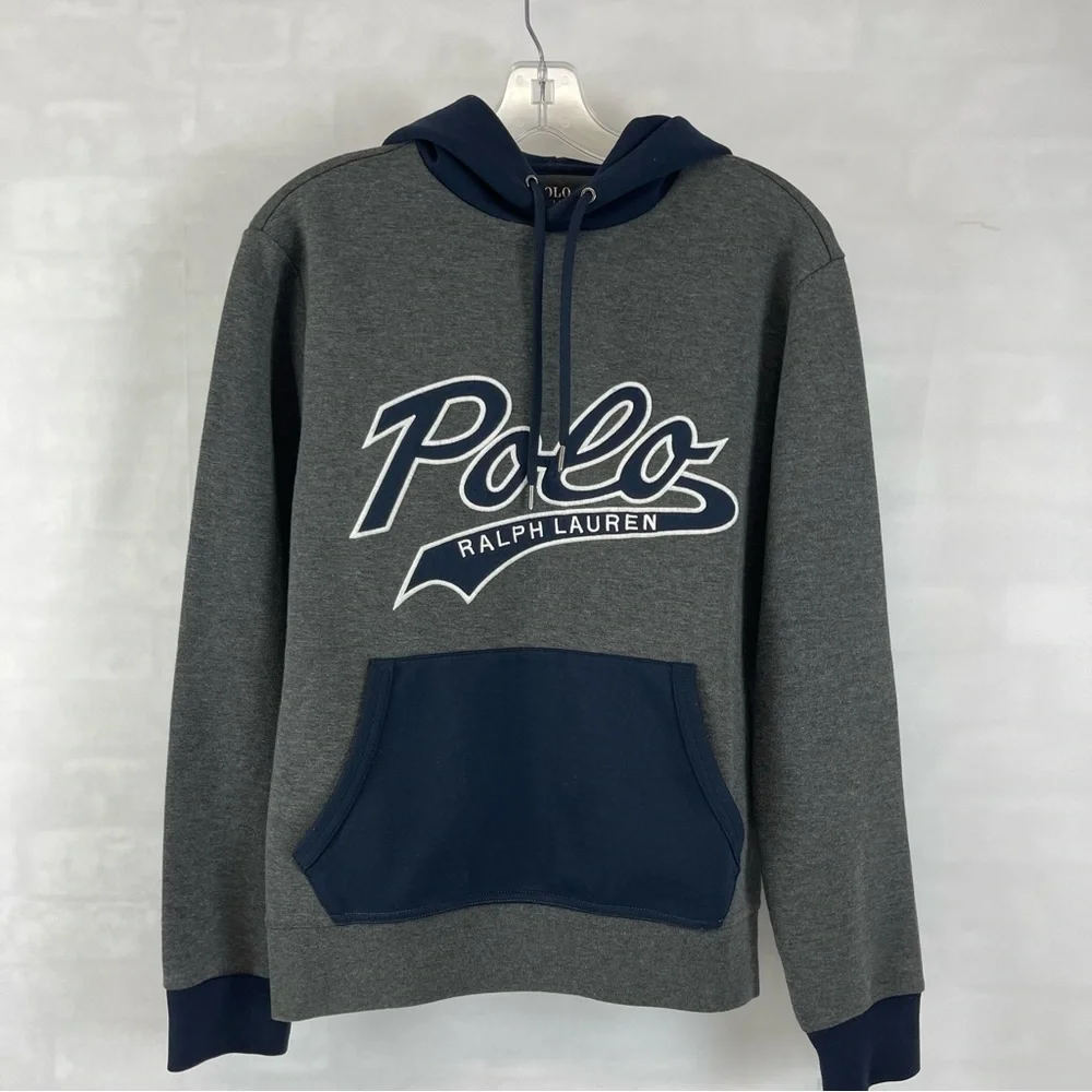 Polo Ralph Lauren Performance Hoodie Men’s Small Gray Logo Pullover‎ Sweatshirt